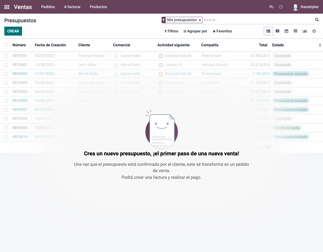 Aplicación Ventas Odoo