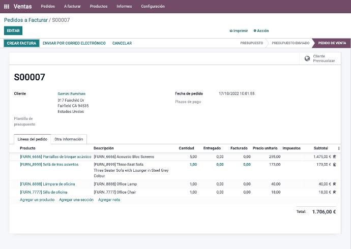 Crear factura en Odoo