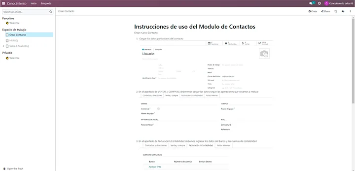 Odoo Knowledge: gestión del conocimiento empresarial