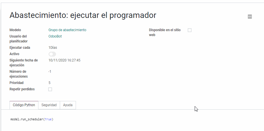 ejecutar programador odoo